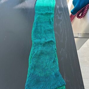 Hand Knit Green To Deep Teal Ombre Scarf
